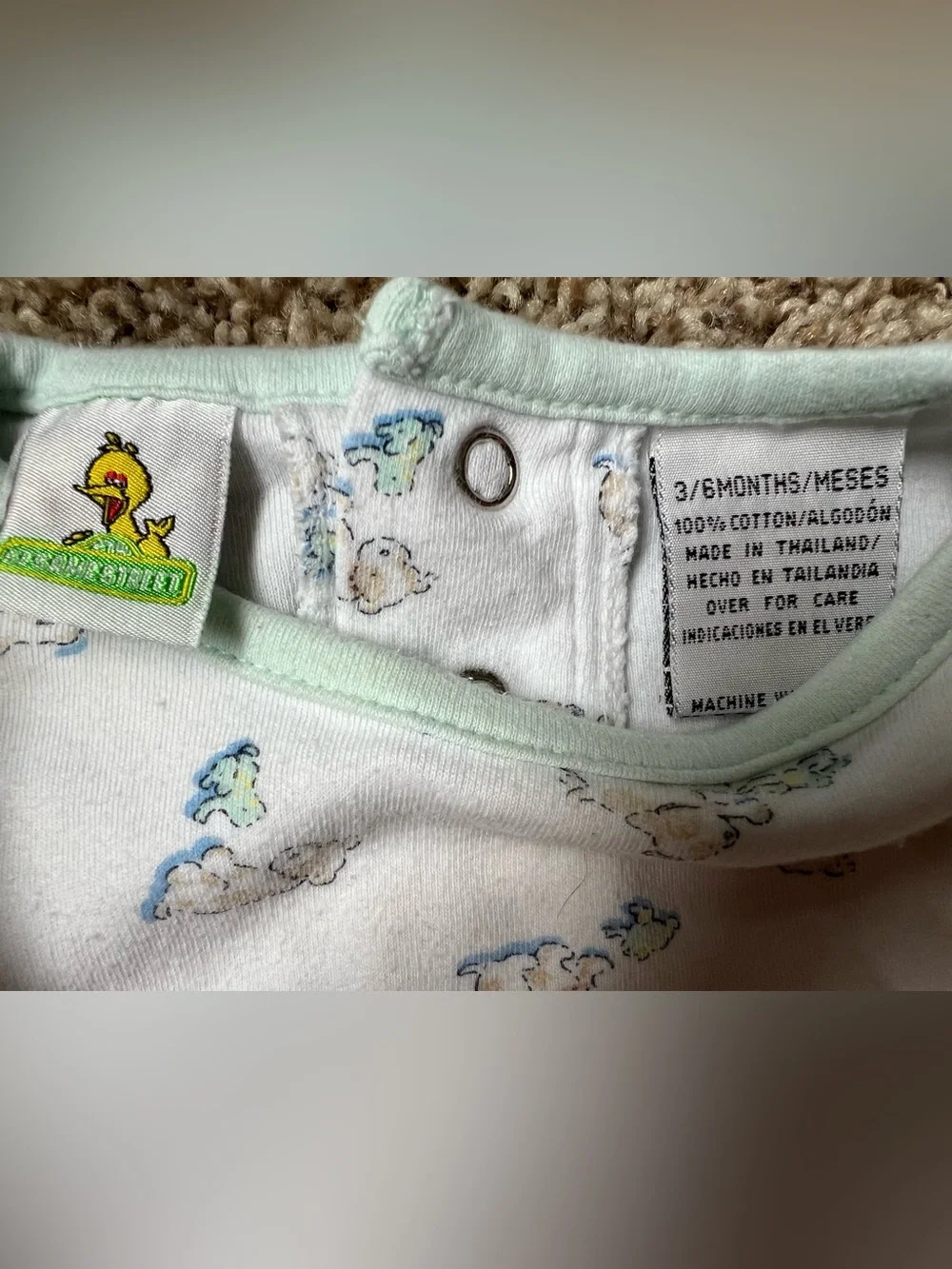 Vintage Sesame Street Baby Onesie Blue Sleep Sack Puppy 3/6 M